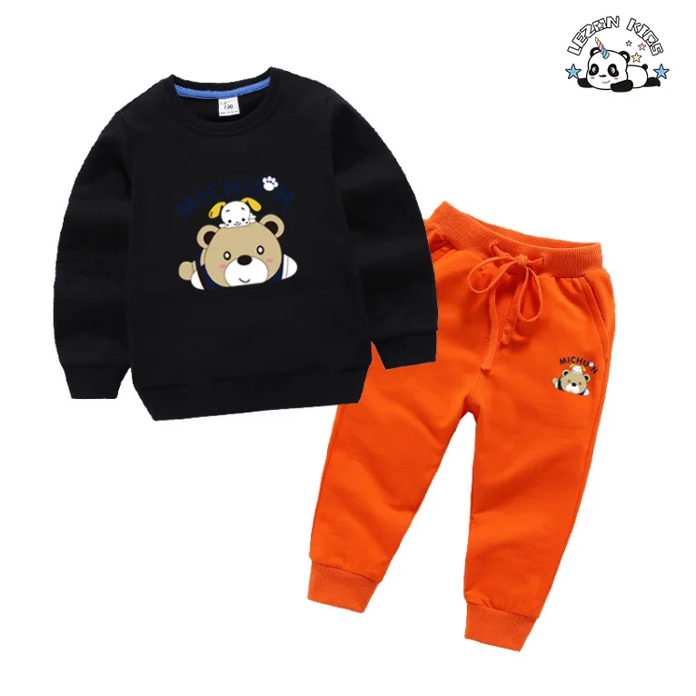 LEZONKIDS - Custom Child Suit Set Boy Cartoon Round Neck Cotton Long Sleeve Sweatshirt Pants Boy Suit